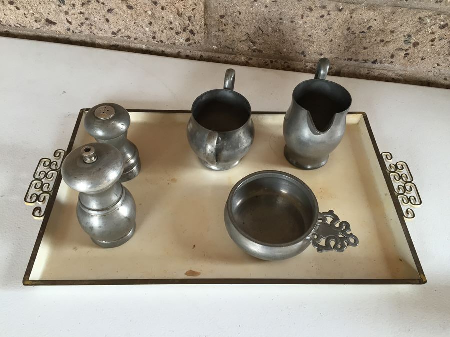 JUST ADDED - Pewter Lot With Hollywood Regency Serving Tray [Photo 4]