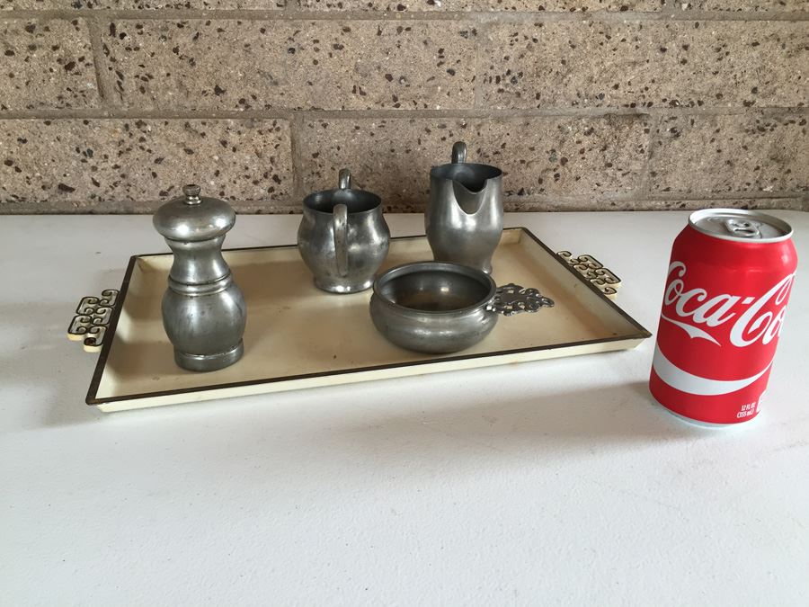 JUST ADDED - Pewter Lot With Hollywood Regency Serving Tray