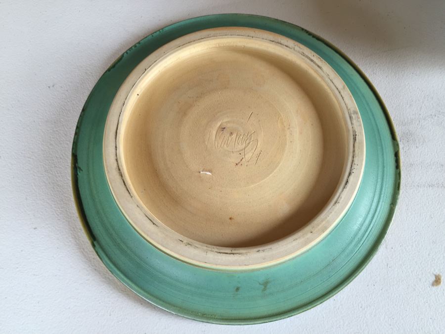 JUST ADDED - Vintage Signed Pottery Plate And Covered Bowl