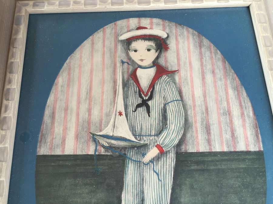 JUST ADDED - Pair Of Vintage Framed Carol Blanchard Prints Sailor Boy And Girl [Photo 4]