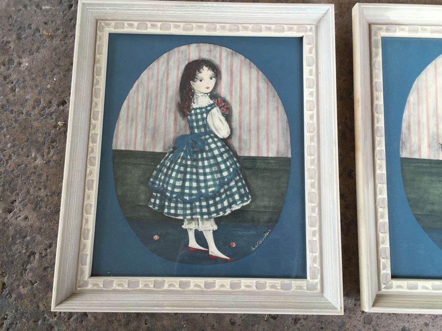 JUST ADDED - Pair Of Vintage Framed Carol Blanchard Prints Sailor Boy And Girl [Photo 3]