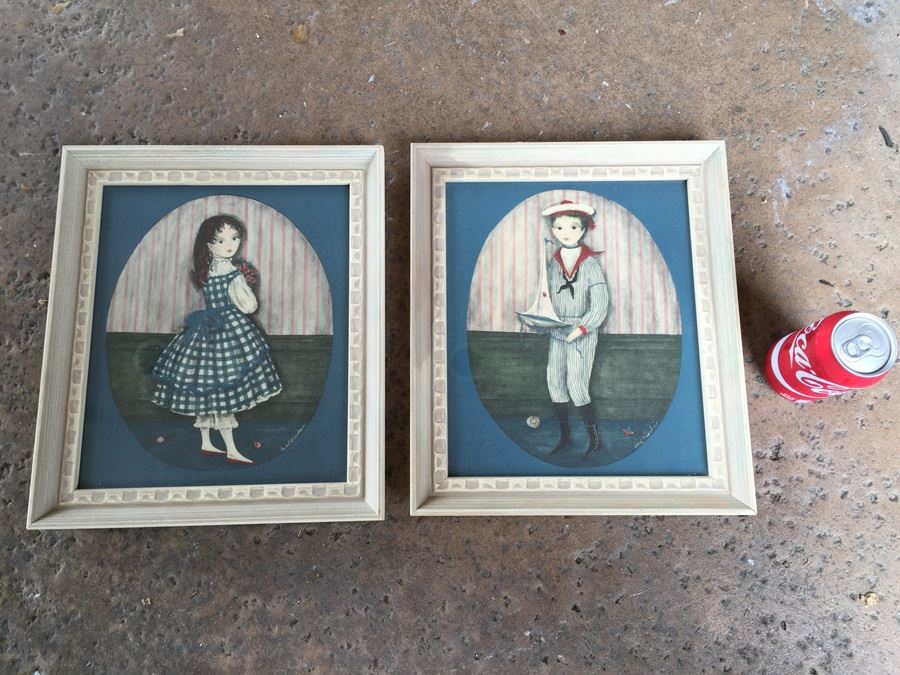 JUST ADDED - Pair Of Vintage Framed Carol Blanchard Prints Sailor Boy And Girl [Photo 1]