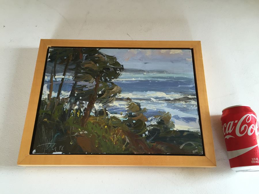 JUST ADDED - Original Signed Plein Air Laguna Beach California Coast Oil Painting By Ken Auster (1949 - 2016) Painted At Laguna Art Walk 1998 [Photo 1]