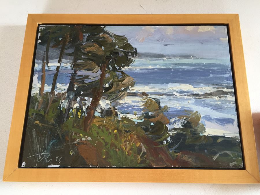 JUST ADDED - Original Signed Plein Air Laguna Beach California Coast Oil Painting By Ken Auster (1949 - 2016) Painted At Laguna Art Walk 1998 [Photo 2]