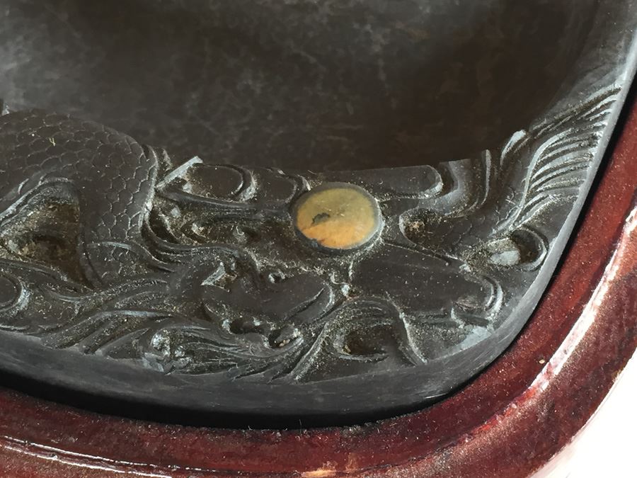 JUST ADDED - Vintage Carved Chinese Calligraphy Ink Stone Inkstone Dragon With Wooden Box [Photo 14]
