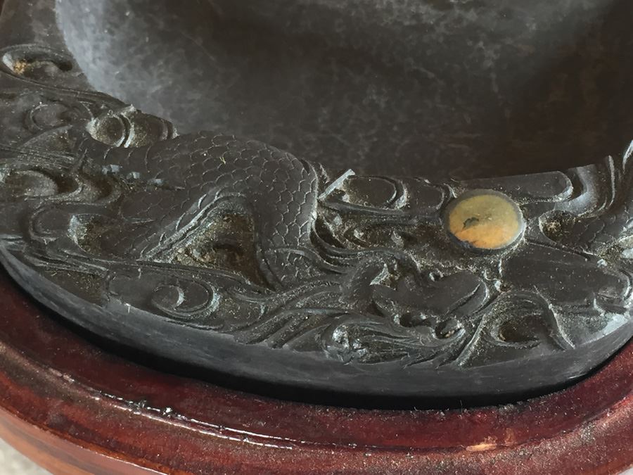JUST ADDED - Vintage Carved Chinese Calligraphy Ink Stone Inkstone Dragon With Wooden Box [Photo 15]