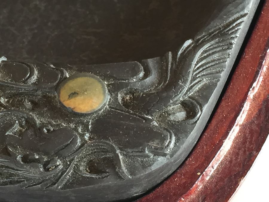 JUST ADDED - Vintage Carved Chinese Calligraphy Ink Stone Inkstone Dragon With Wooden Box [Photo 16]