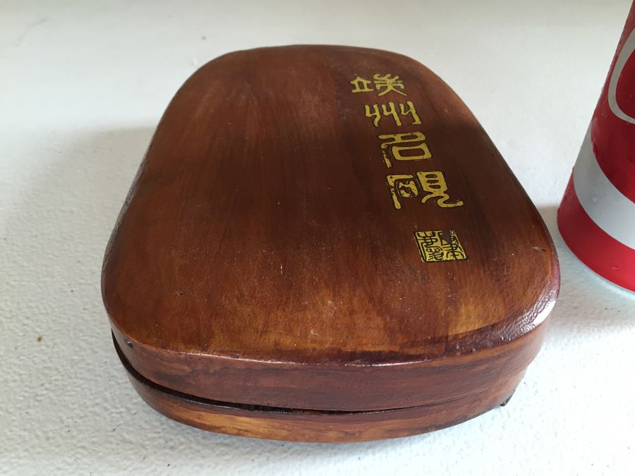 JUST ADDED - Vintage Carved Chinese Calligraphy Ink Stone Inkstone Dragon With Wooden Box [Photo 6]