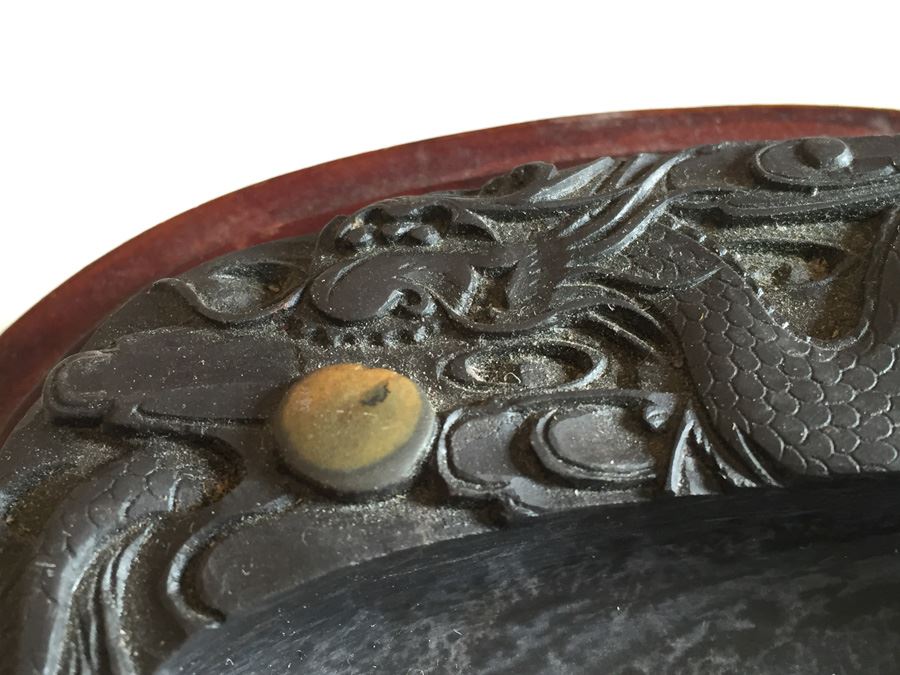 JUST ADDED - Vintage Carved Chinese Calligraphy Ink Stone Inkstone Dragon With Wooden Box [Photo 21]