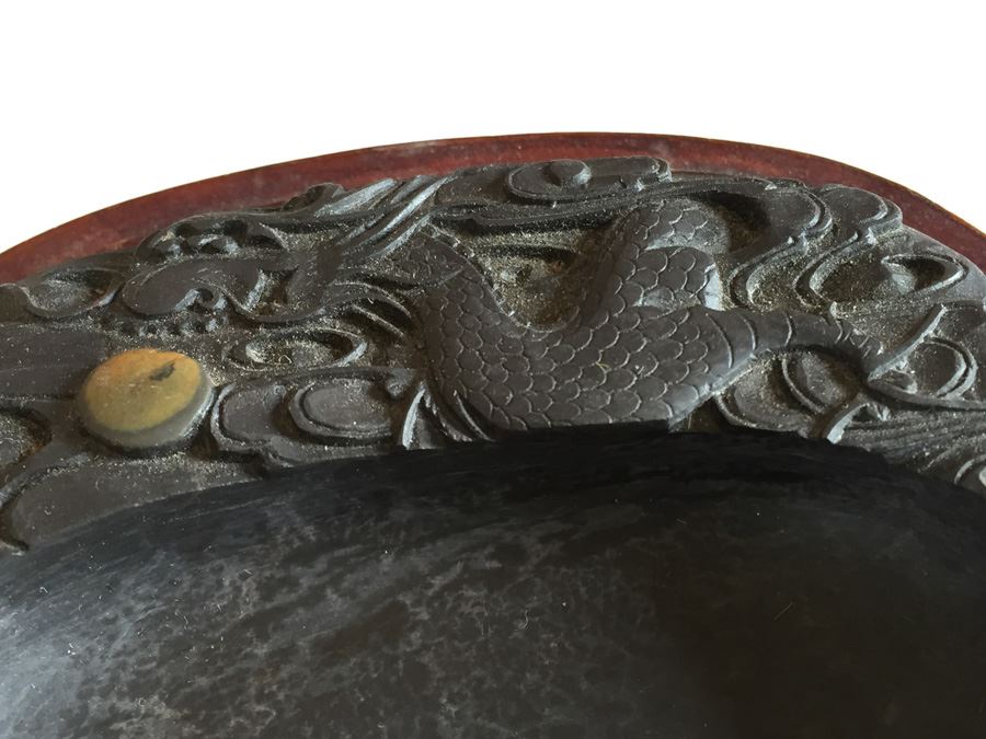 JUST ADDED - Vintage Carved Chinese Calligraphy Ink Stone Inkstone Dragon With Wooden Box [Photo 22]