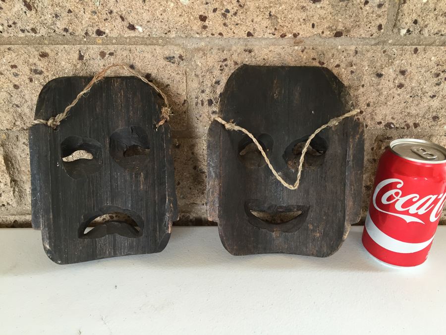 JUST ADDED - Pair Of Hand Carved Wooden Masks [Photo 7]