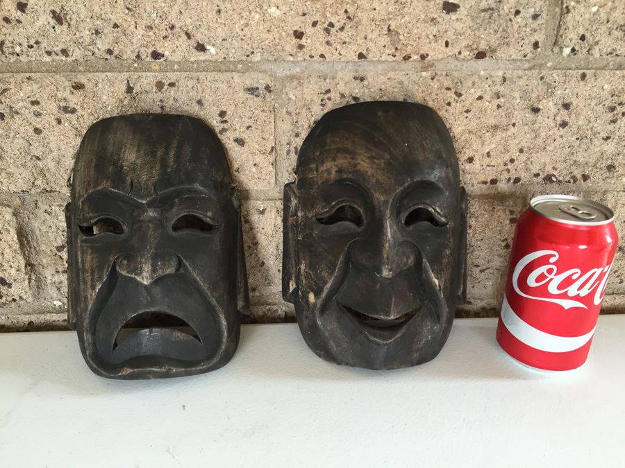 JUST ADDED - Pair Of Hand Carved Wooden Masks [Photo 1]