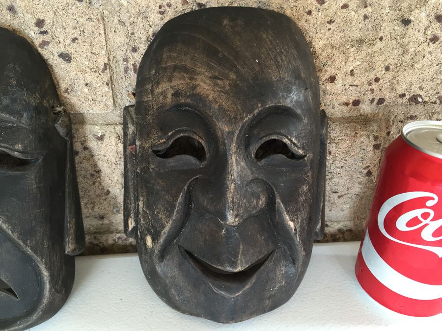 JUST ADDED - Pair Of Hand Carved Wooden Masks [Photo 3]