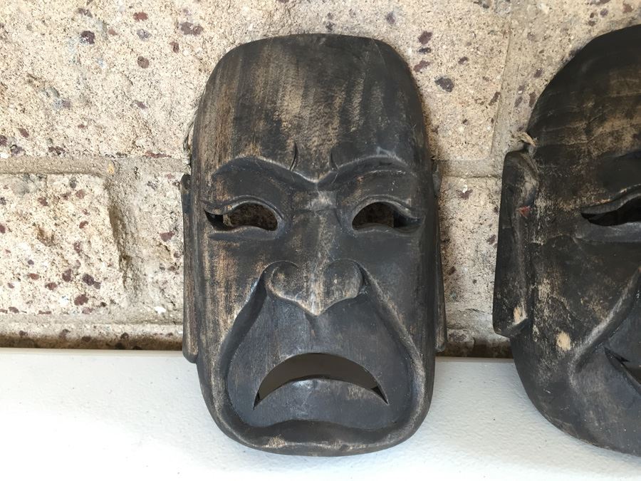 JUST ADDED - Pair Of Hand Carved Wooden Masks [Photo 2]