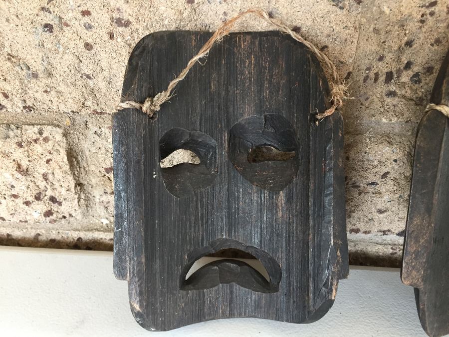 JUST ADDED - Pair Of Hand Carved Wooden Masks [Photo 9]