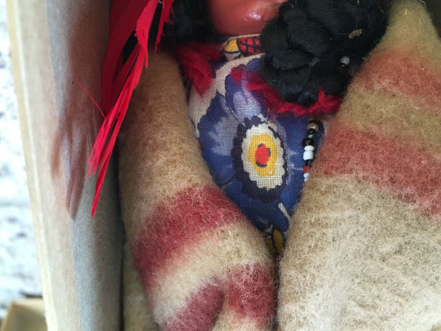 JUST ADDED - Vintage Native American Indian Skookum Doll Straw Filled In Box [Photo 6]