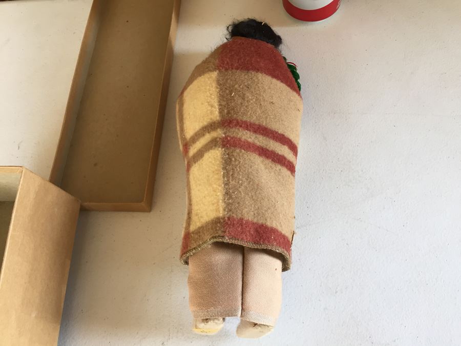 JUST ADDED - Vintage Native American Indian Skookum Doll Straw Filled In Box [Photo 11]