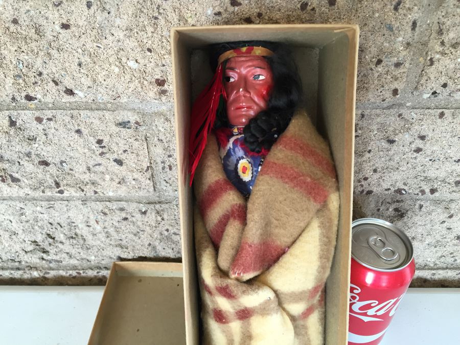 JUST ADDED - Vintage Native American Indian Skookum Doll Straw Filled In Box [Photo 8]