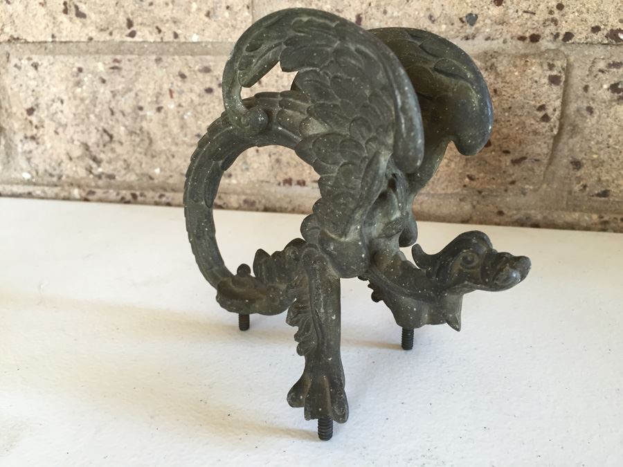 JUST ADDED - Vintage Metal Dragon Serpent Handle Pull [Photo 3]