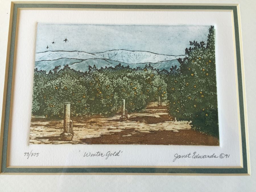 JUST ADDED - Set Of Three Nicely Framed Janet Edwards Etchings Of Scenic California Signed Redlands CA Artist [Photo 3]