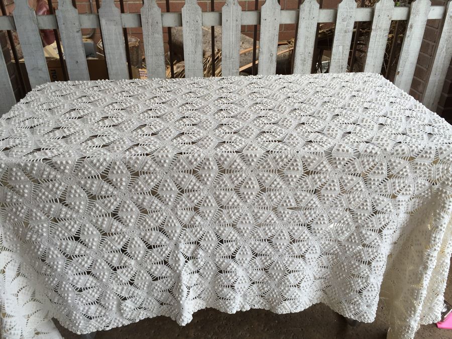 JUST ADDED - Vintage Crochet Tablecloth 82' x 85' No Stains