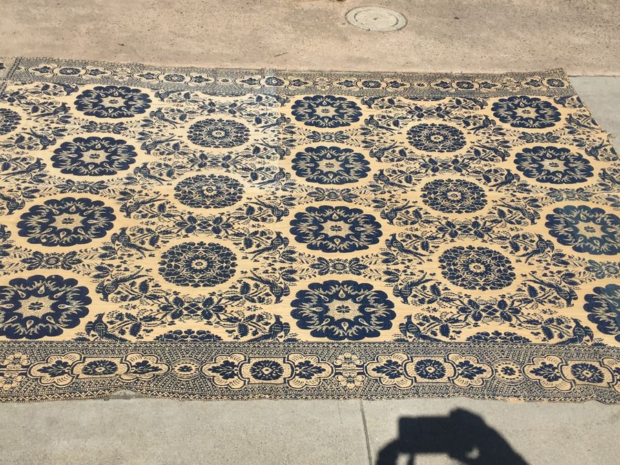 JUST ADDED - Vintage Blue And White Embroidery Rug Balkan? Embroidery