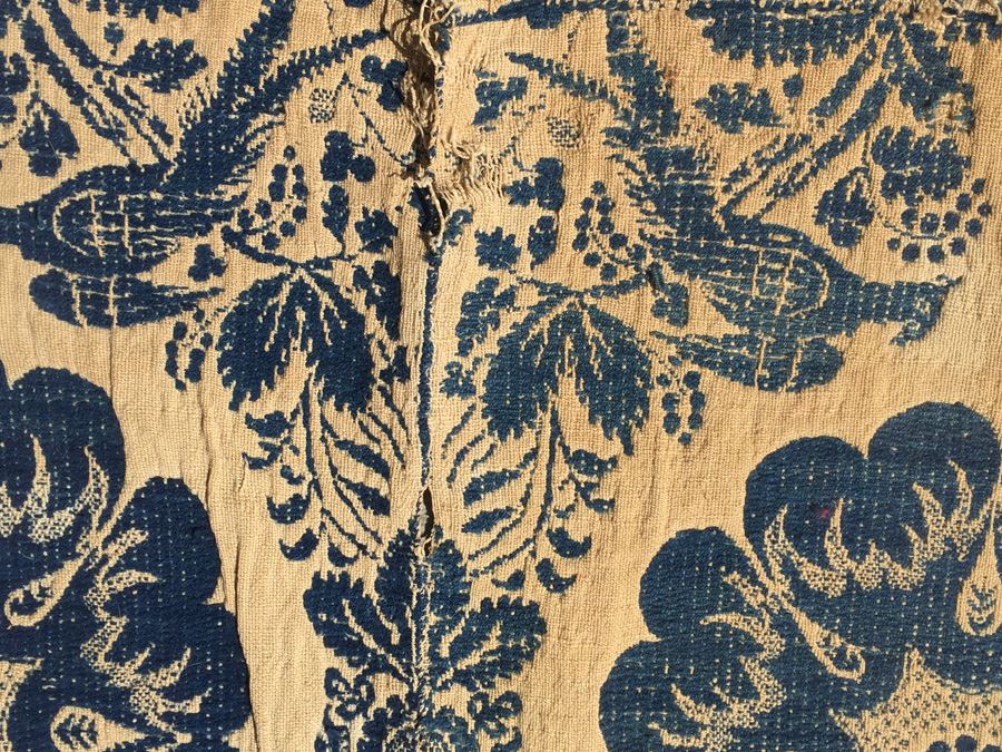 JUST ADDED - Vintage Blue And White Embroidery Rug Balkan? Embroidery