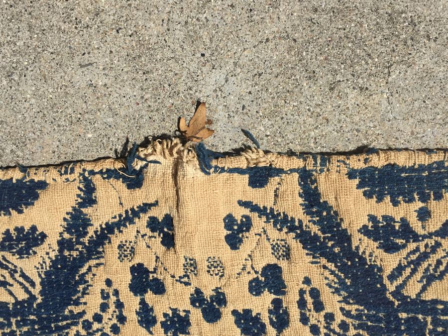 JUST ADDED - Vintage Blue And White Embroidery Rug Balkan? Embroidery