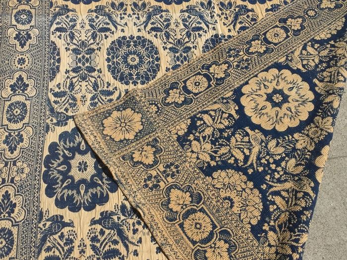 JUST ADDED - Vintage Blue And White Embroidery Rug Balkan? Embroidery