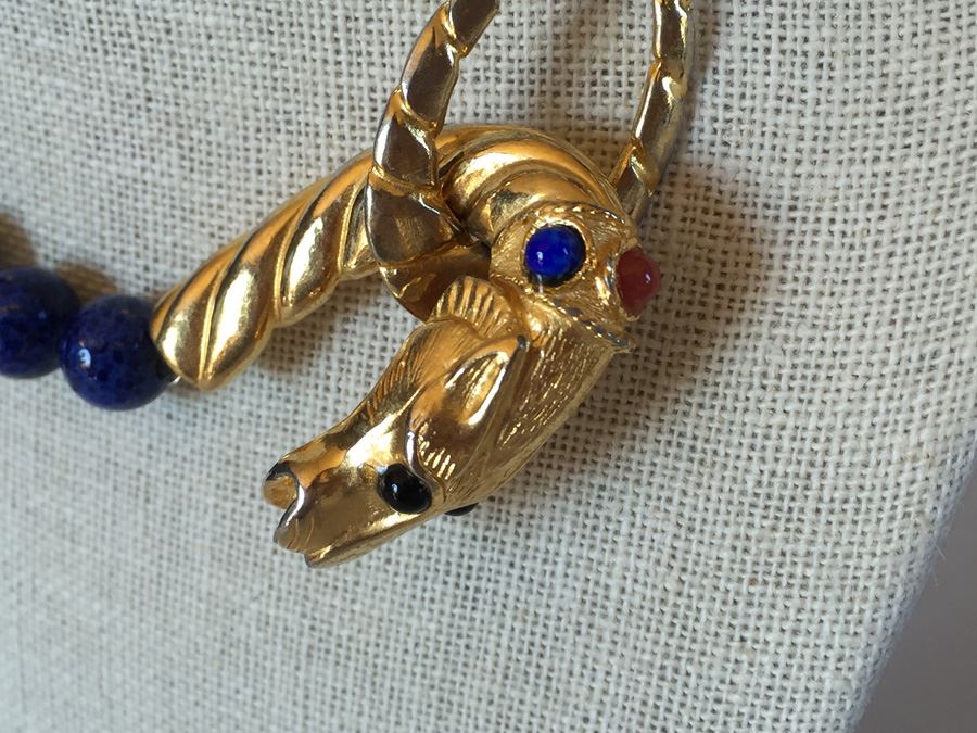 JUST ADDED - Bernard Lapis Lazuli Bead Necklace With Horse Head Clasp [Photo 2]