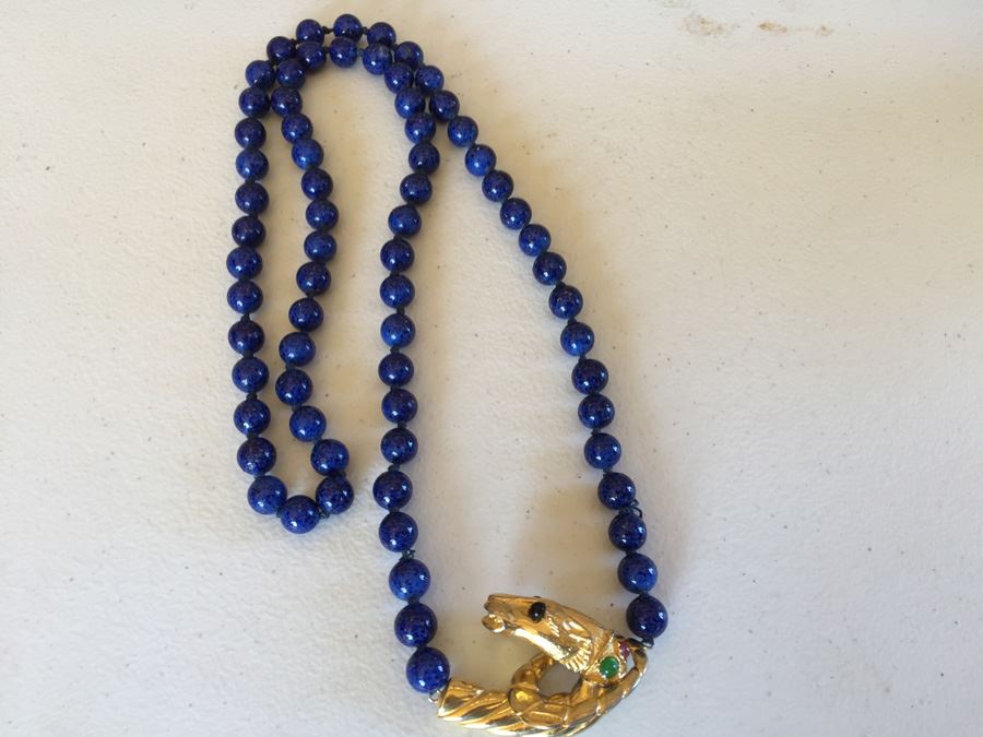 JUST ADDED - Bernard Lapis Lazuli Bead Necklace With Horse Head Clasp [Photo 4]