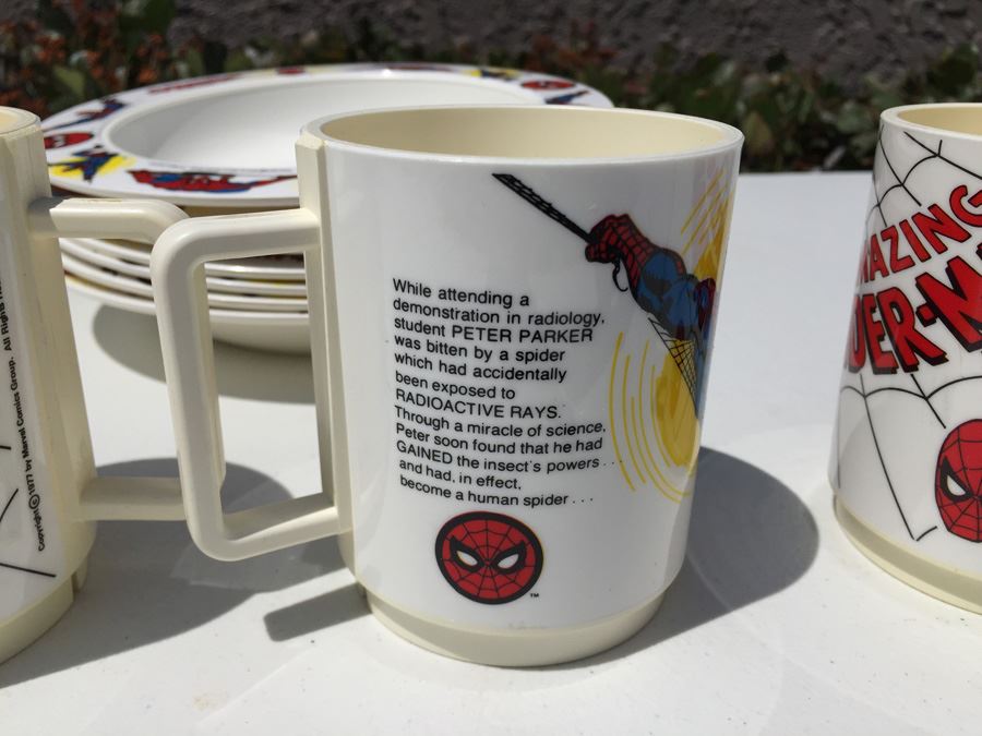 Vintage 1977 Collection Of Marvel Comics The Amazing Spider-Man Bowls And Coffee Cups By Deka Plastics [Photo 5]