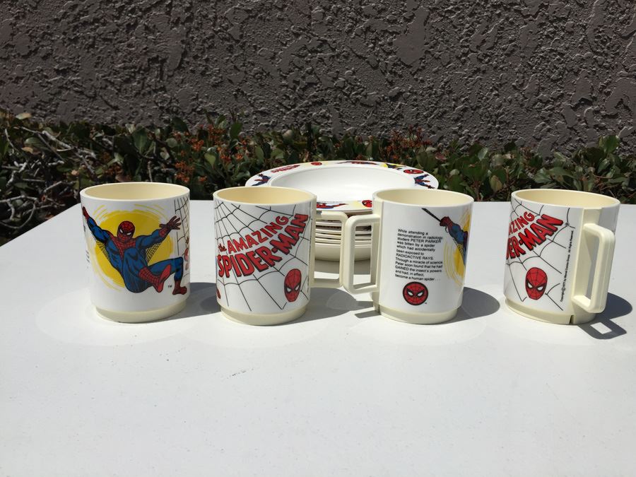 Vintage 1977 Collection Of Marvel Comics The Amazing Spider-Man Bowls And Coffee Cups By Deka Plastics [Photo 4]