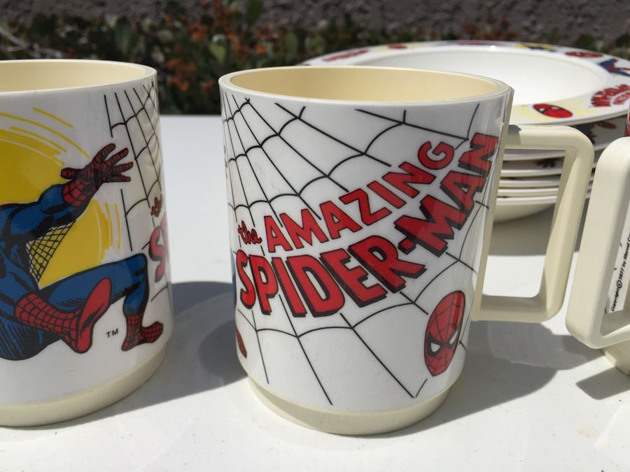 Vintage 1977 Collection Of Marvel Comics The Amazing Spider-Man Bowls And Coffee Cups By Deka Plastics [Photo 3]