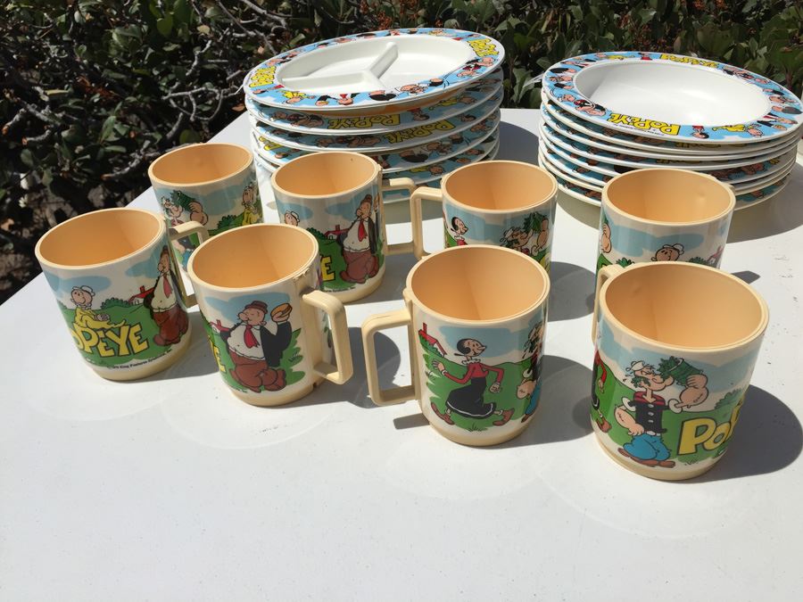 Vintage 1979 Collection Of Popeye Coffee Cups, Cups, Bowls And Plates By Deka Plastics [Photo 10]