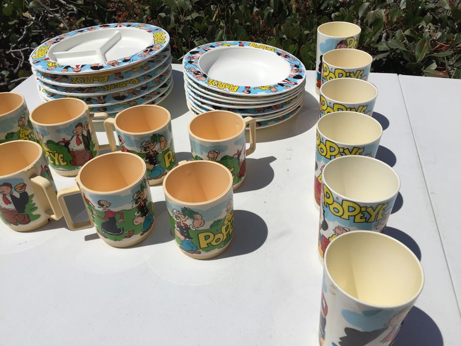 Vintage 1979 Collection Of Popeye Coffee Cups, Cups, Bowls And Plates By Deka Plastics [Photo 9]