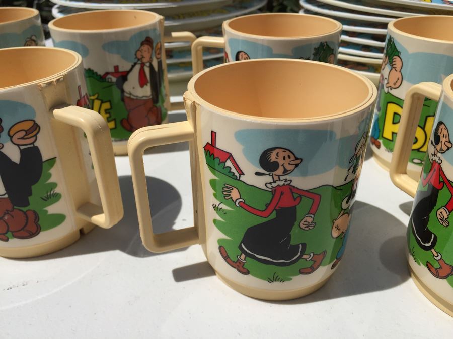 Vintage 1979 Collection Of Popeye Coffee Cups, Cups, Bowls And Plates By Deka Plastics [Photo 11]