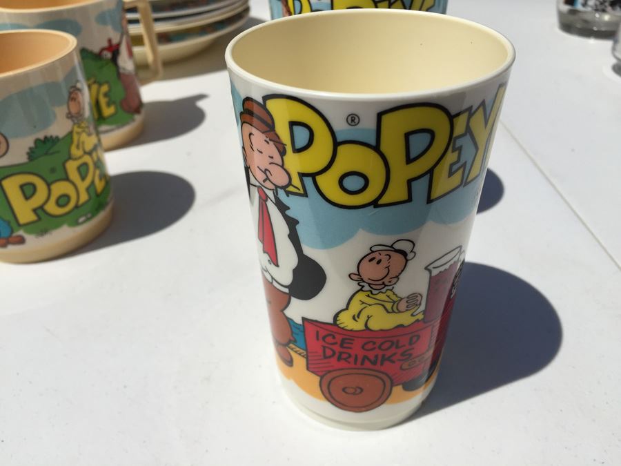 Vintage 1979 Collection Of Popeye Coffee Cups, Cups, Bowls And Plates By Deka Plastics [Photo 2]