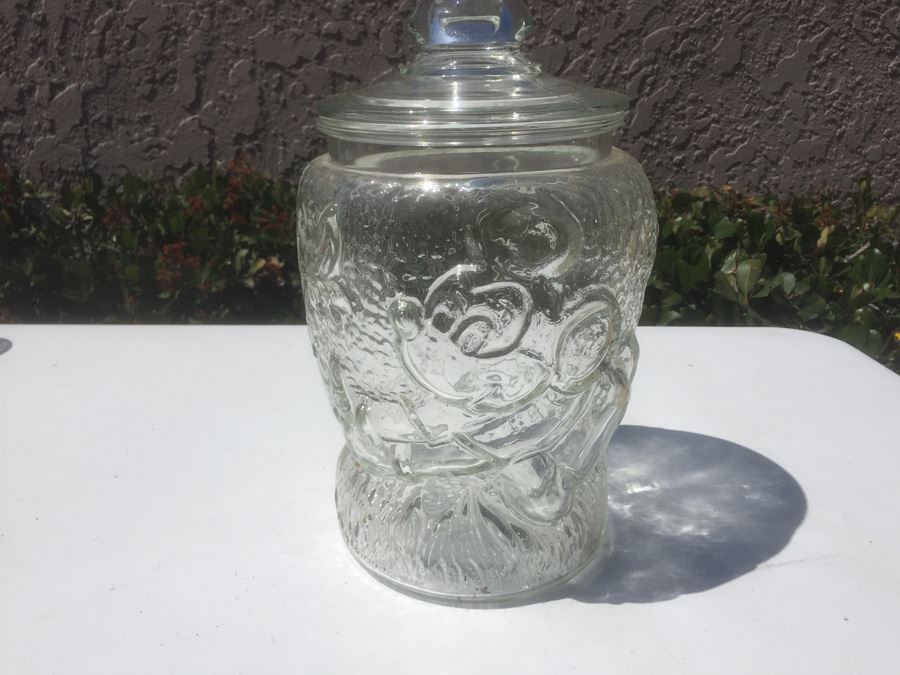 Clear Glass Mickey Mouse Cookie Jar Copyright Walt Disney Productions