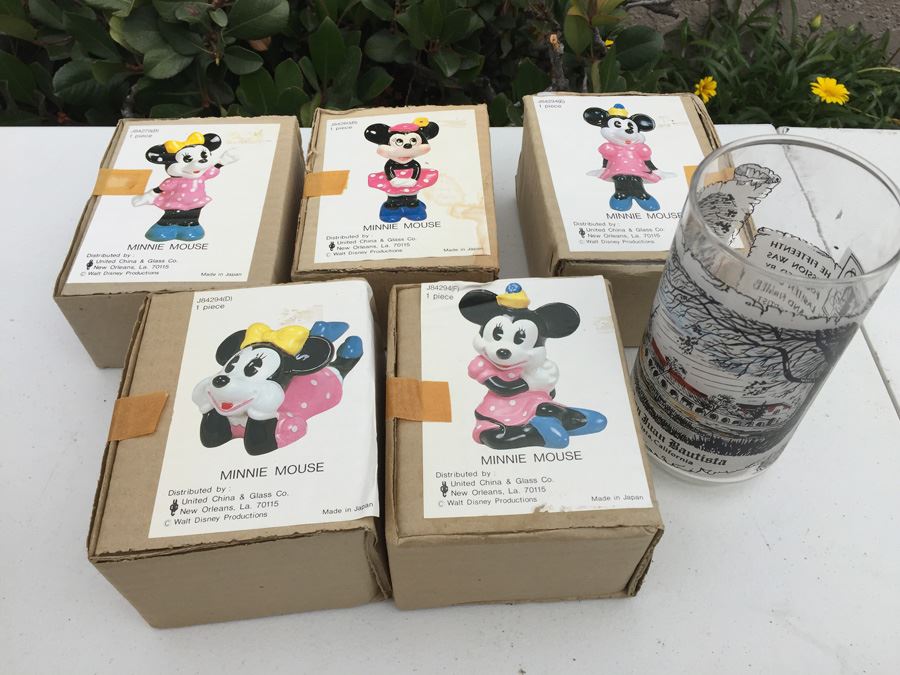 Walt Disney Minnie Mouse Hand Painted Figurines United China & Glass Co. Made In Japan New In Box