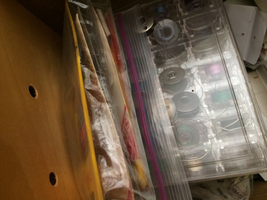 Vintage Singer 201-2 Sewing Machine w/ Cabinet, Manual, and Lot of Sewing Materials [Photo 15]