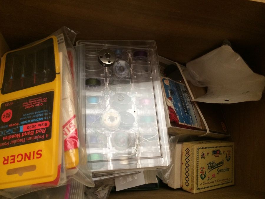 Vintage Singer 201-2 Sewing Machine w/ Cabinet, Manual, and Lot of Sewing Materials [Photo 13]