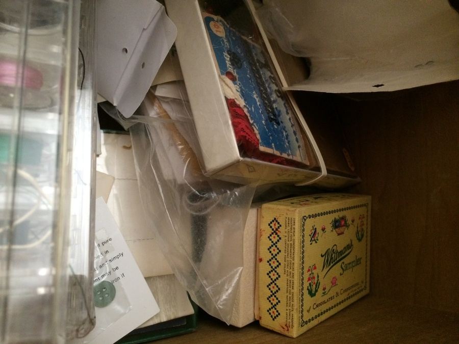 Vintage Singer 201-2 Sewing Machine w/ Cabinet, Manual, and Lot of Sewing Materials [Photo 14]