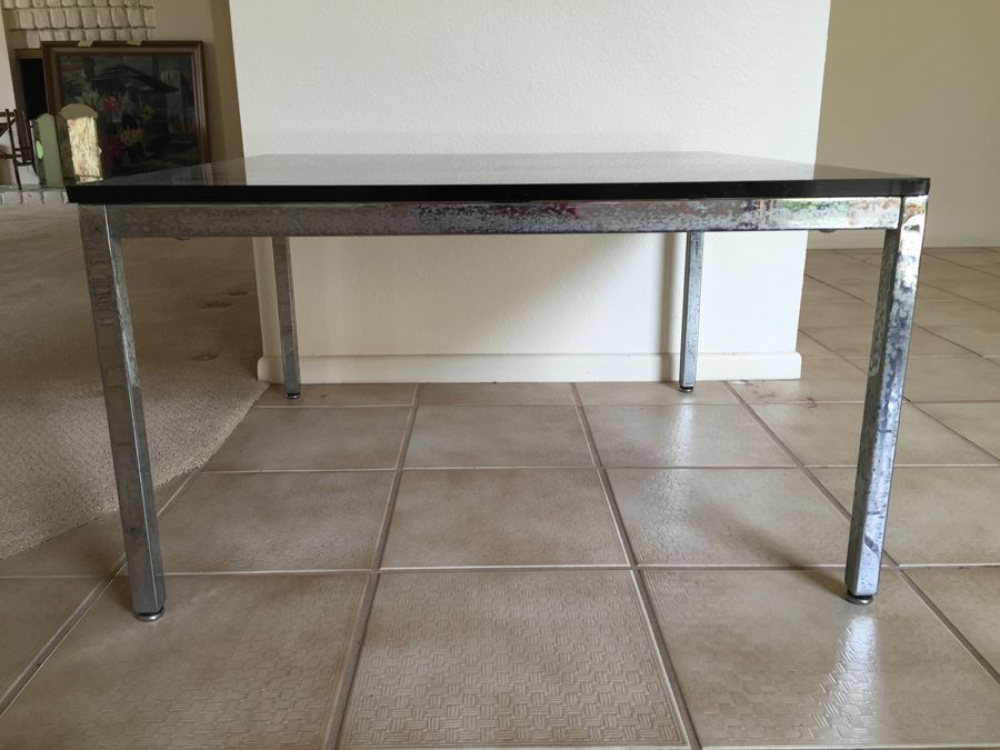 Mid-Century Chrome Side Table With Glass Top