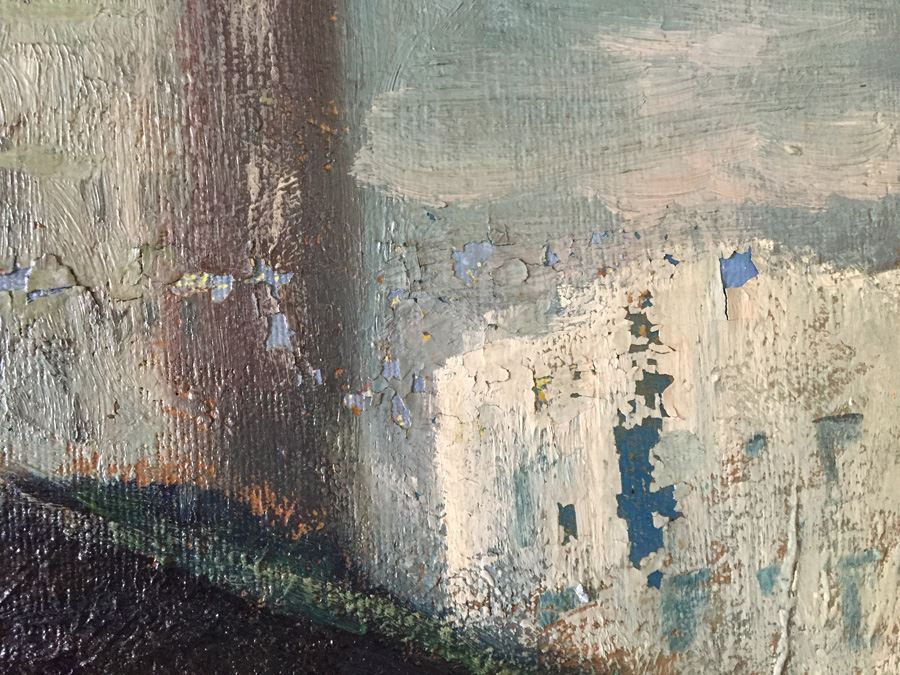 Original Mid-Century Oil Painting Of Street Merchant Selling Flowers In San Francisco By E. Sullivan [Photo 11]