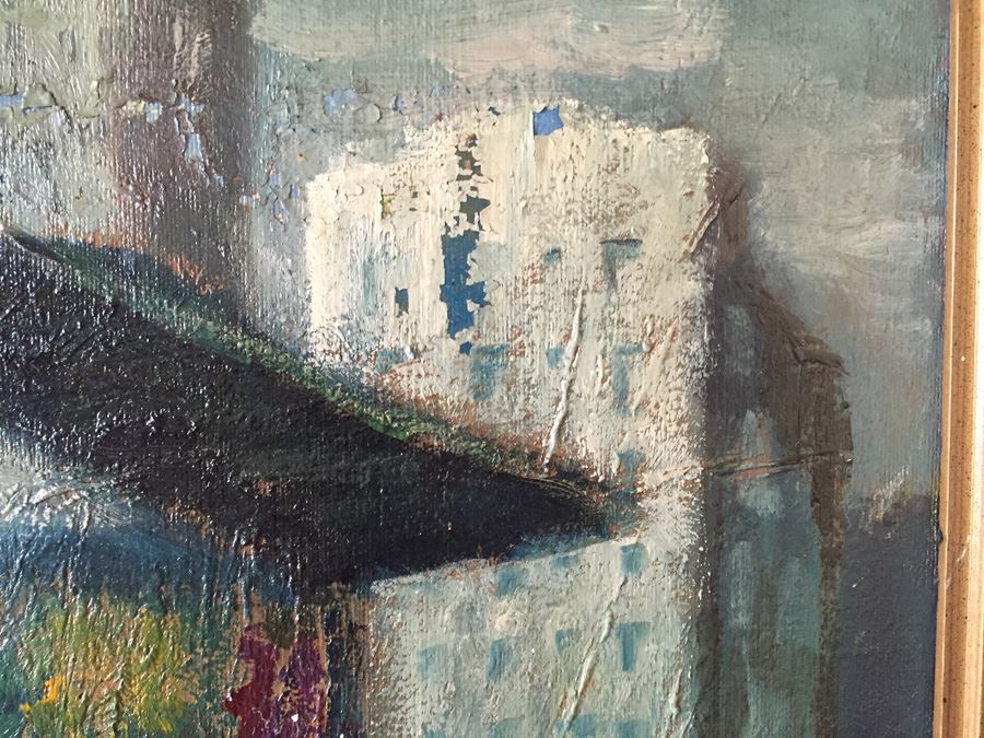 Original Mid-Century Oil Painting Of Street Merchant Selling Flowers In San Francisco By E. Sullivan [Photo 5]