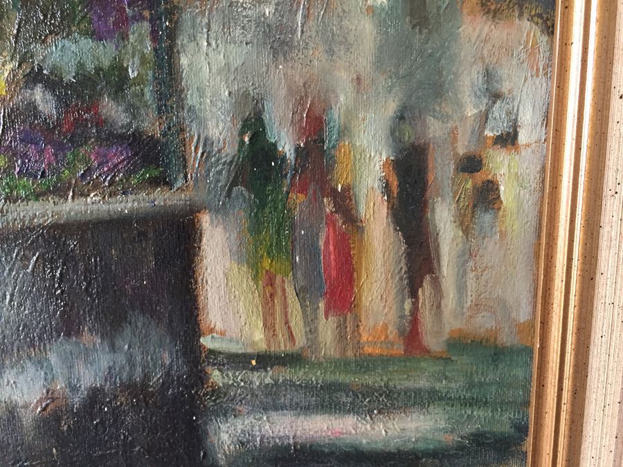 Original Mid-Century Oil Painting Of Street Merchant Selling Flowers In San Francisco By E. Sullivan [Photo 6]