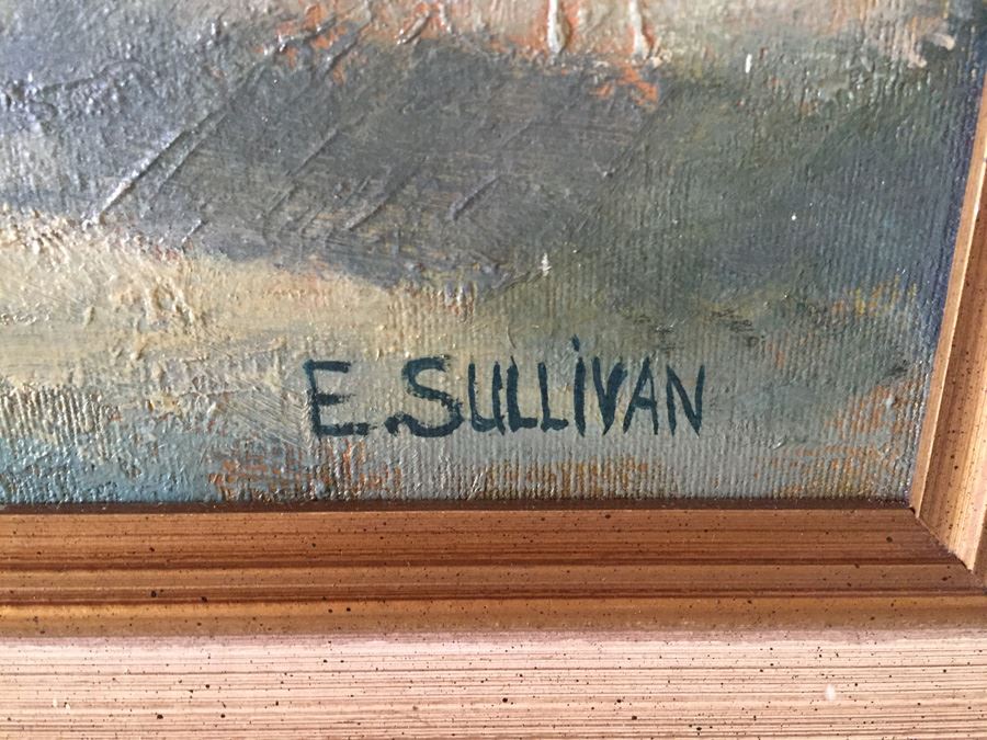 Original Mid-Century Oil Painting Of Street Merchant Selling Flowers In San Francisco By E. Sullivan [Photo 3]