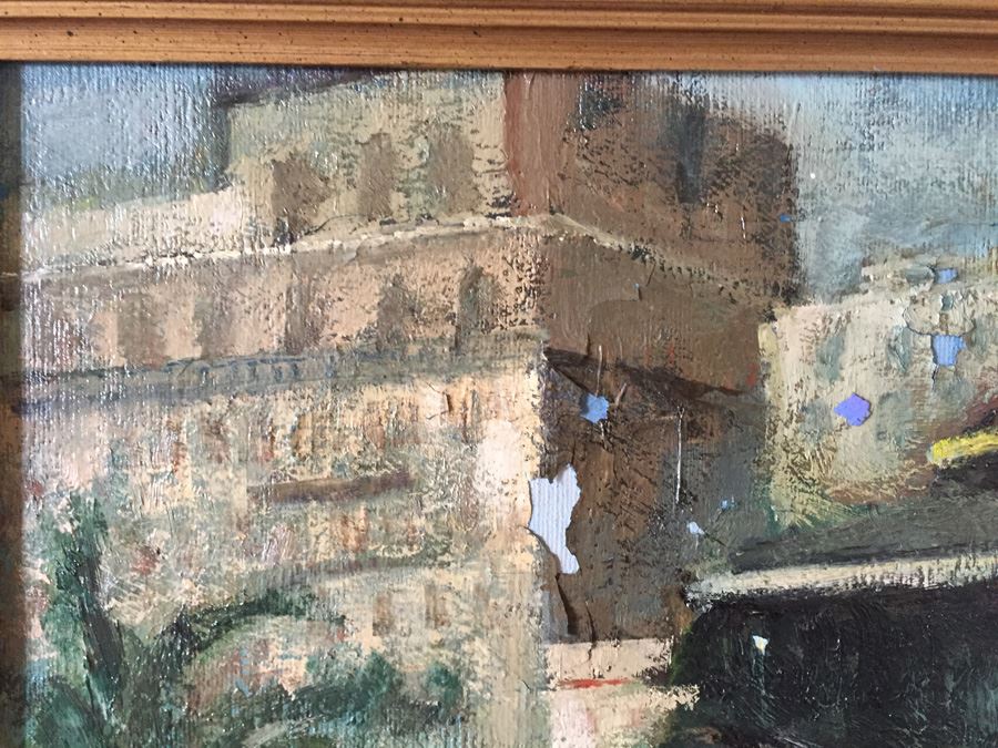 Original Mid-Century Oil Painting Of Street Merchant Selling Flowers In San Francisco By E. Sullivan [Photo 8]