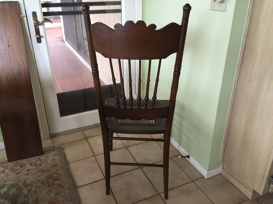 Antique Oak Dining Table With Four Leaves And Two Cane Chairs [Photo 16]
